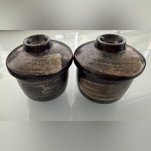 2 Rustic Brown Ceramic Jars